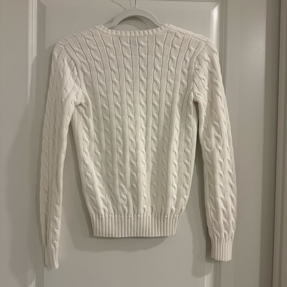 Ralph Lauren V-Neck Cable Knit Sweater-White - Picture 6 of 9